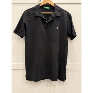 United Colors Of Benetton Polo Shirt Men Size Large Black Muscle Fit